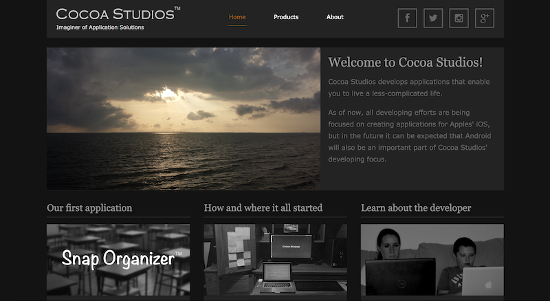 Screenshot of the Cocoa Studios LLC website