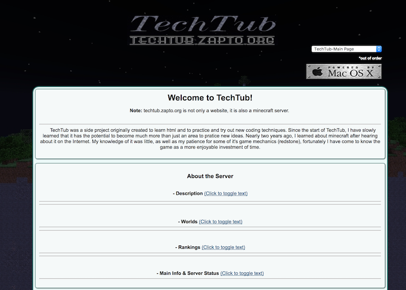 Screenshot of the Minecraft-themed TechTub website